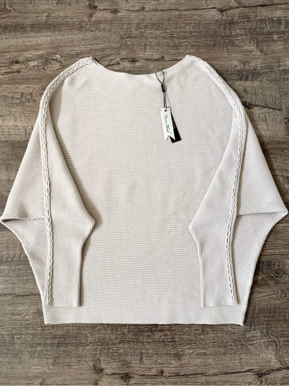 Tahari Dolman Sleeve Ribbed Sweater Womens Size L Beige Braided Quiet Luxury - Picture 6 of 10